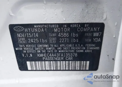 2015 Hyundai Sonata Hybrid from USA, damaged, VIN KMHEC4A43FA135378